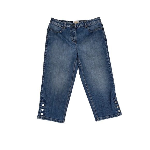 Talbots Jeans Womens 8 Blue Crop Capris Stretch Denim Button Hem Petite Casual‎ - Picture 1 of 11